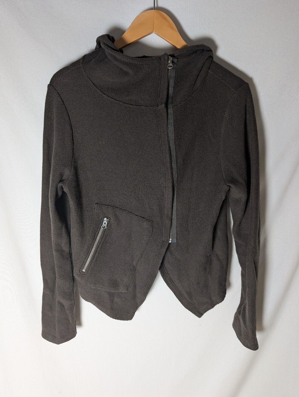 Lurdes Bergada Women's Charcoal Zip-Front Hooded Jacket Size Large